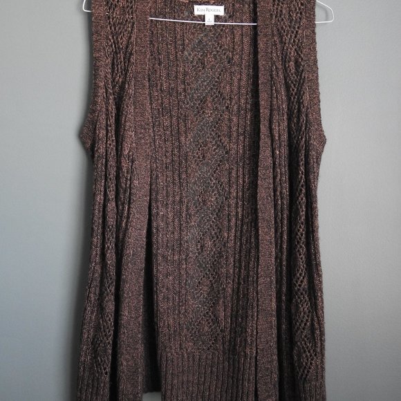 2/$13 Kim Rogers Brown Long Open Weave Vest - Size Large - Picture 6 of 6